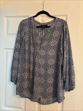 Faith & Zoe Navy Tunic with Pink Medallion Pattern